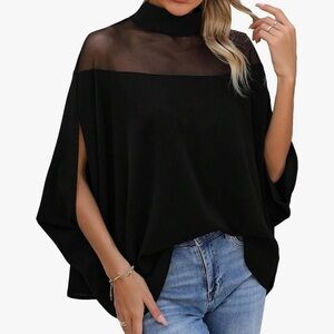 Chic Black Bat Wing Sheer Panel Top